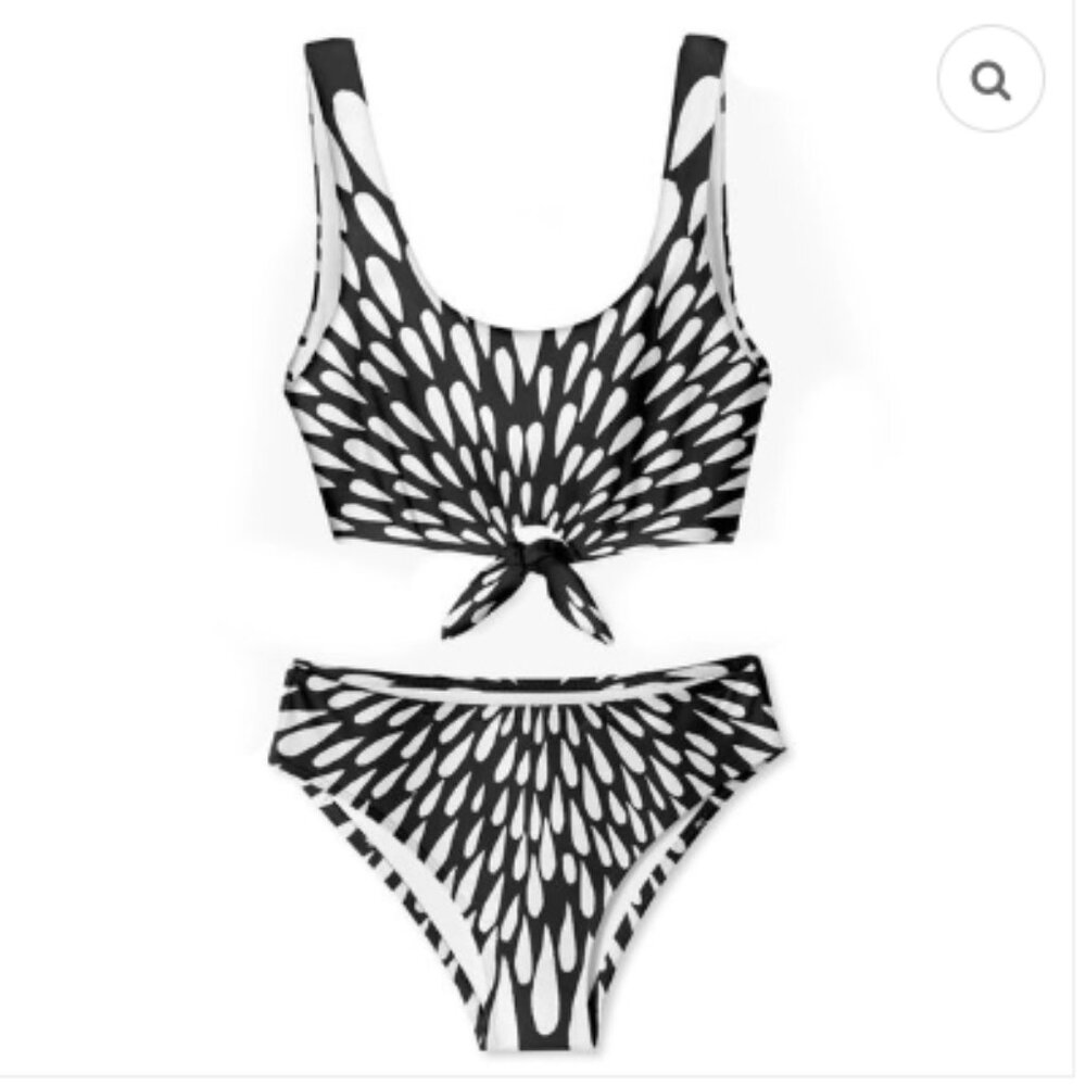 NWT STELLA COVE Bikini tie front black and white splash size 4T